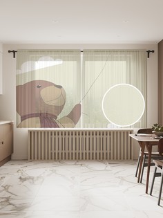 Фототюль JoyArty "Мишка с шариком", 145x180 см (2 полотна со шторной лентой + 50 крючков)