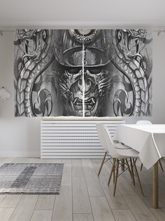 Классические шторы JoyArty "Японская маска воина", Oxford DeLux, 2 полотна 145x180 см