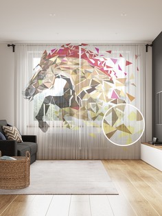 Фототюль JoyArty "Витражгная лошадь", 145x265см (2 полотна со шторной лентой + 50 крючков)