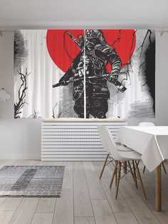Классические шторы JoyArty "Японский самурай", серия Oxford DeLux, 2 полотна 145x180 см