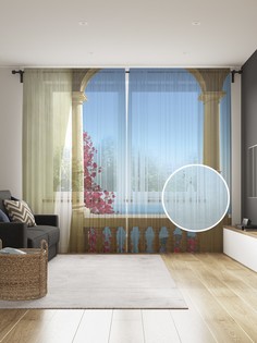 Фототюль JoyArty "Терраса в стиле прованс", 145x265см, 2 полотна, лента, 50 крючков