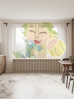 Фототюль JoyArty "Веселые рыбы", 145x180 см (2 полотна со шторной лентой + 50 крючков)