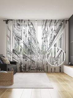 Фототюль JoyArty "Графические улицы", 145x265см (2 полотна со шторной лентой + 50 крючков)