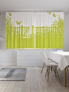 Классические шторы JoyArty "Бабочки над забором", серия Oxford DeLux, 2 полотна 145x180 см