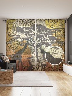 Фототюль JoyArty "Африканские знаки", 145x265см (2 полотна со шторной лентой + 50 крючков)