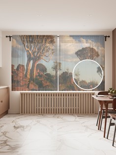 Фототюль JoyArty "Деревья на камнях" 145x180см (2 полотна со шторной лентой + 50 крючков)