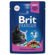 Влажный корм для кошек Brit Premium цыпленок и индейка 14 шт х 85 гр Brit*