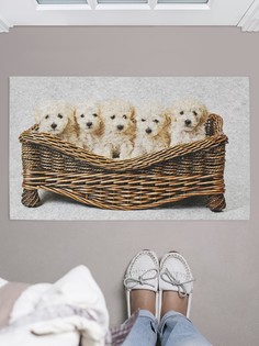 Придверный коврик JoyArty "Корзина со щенками" для обуви 75x45 см