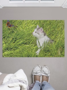 Придверный коврик JoyArty "Котик и бабочка" для обуви 75x45 см