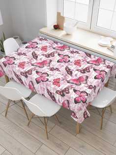 Скатерть прямоугольная JoyArty "Розовые бабочки" из сатена, 120x145 см