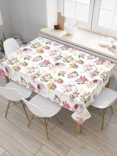 Скатерть прямоугольная JoyArty "Цветочный сервиз" из сатена, 120x145 см