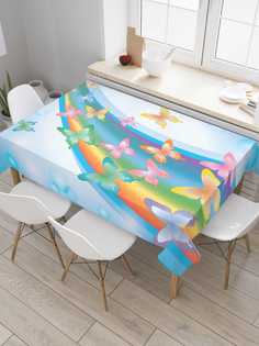 Скатерть прямоугольная JoyArty "Бабочки на радуге" из сатена, 120x145 см
