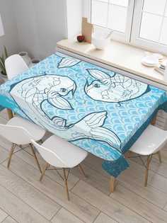 Скатерть прямоугольная JoyArty "Рыбы кои для раскраски" из сатена, 120x145 см