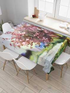 Скатерть прямоугольная JoyArty "Цветущее дерево у реки" из сатена, 120x145 см
