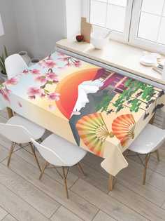 Скатерть прямоугольная JoyArty "Японские горы" из сатена, 120x145 см