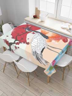 Скатерть прямоугольная JoyArty "Японский журавль" из сатена, 120x145 см