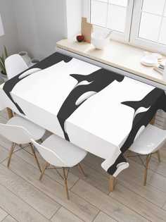 Скатерть прямоугольная JoyArty "В окружении касаток" из сатена, 120x145 см