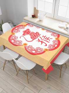 Скатерть прямоугольная JoyArty "Японская обезьяна" из сатена, 180x145 см