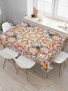 Скатерть прямоугольная JoyArty "Геометрические цветы" из сатена, 180x145 см