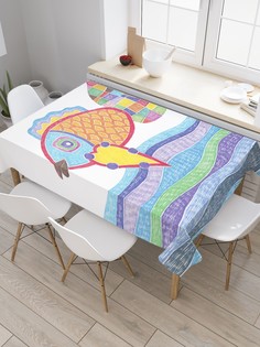 Скатерть прямоугольная JoyArty "Морская рыба пэчворк" из сатена, 120x145 см