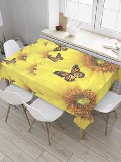 Скатерть прямоугольная JoyArty "Бабочки на цветах" из оксфорда, 120x145 см