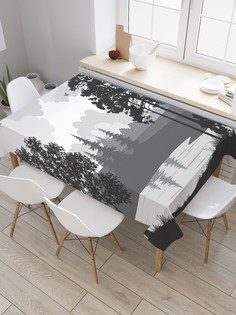 Скатерть прямоугольная JoyArty "Ели на берегу" из сатена, 120x145 см