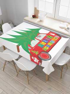 Скатерть прямоугольная JoyArty "Рождественский автомобиль" из сатена, 180x145 см