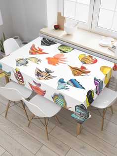Скатерть прямоугольная JoyArty "Рыбная экзотика" из сатена, 180x145 см