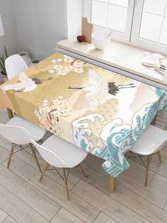 Скатерть прямоугольная JoyArty "Японские журавли в небе" из сатена, 180x145 см