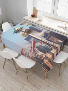 Скатерть прямоугольная JoyArty "Самолеты над мегаполисом" из сатена, 180x145 см