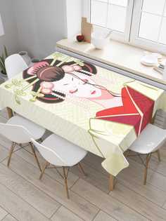 Скатерть прямоугольная JoyArty "Японская женщина" из сатена, 180x145 см