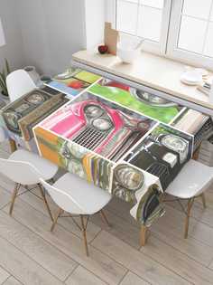 Скатерть прямоугольная JoyArty на кухонный стол "Ретро фары" из оксфорда, 120x145 см