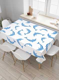 Скатерть прямоугольная JoyArty "Дельфиньи кувырки" из сатена, 180x145 см