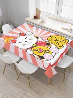 Скатерть прямоугольная JoyArty "Японский котик" из оксфорда, 180x145 см