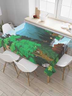 Скатерть прямоугольная JoyArty "Медведь у реки" из сатена, 180x145 см