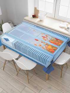 Скатерть прямоугольная JoyArty "Цветочный сад за окном" из сатена, 180x145 см