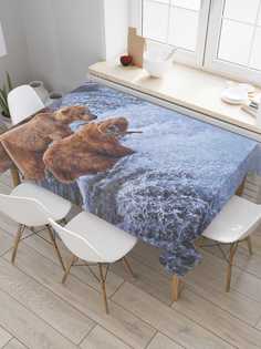 Скатерть прямоугольная JoyArty "Медвежья рыбалка" из оксфорда, 120x145 см
