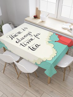 Скатерть прямоугольная JoyArty "Время для чая" из сатена, 180x145 см