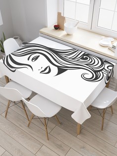 Скатерть прямоугольная JoyArty "Улыбка девушки" из сатена, 180x145 см