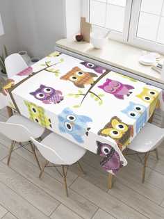 Скатерть прямоугольная JoyArty "Сонные совы" из сатена, 180x145 см