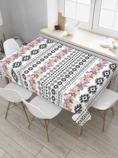 Скатерть прямоугольная JoyArty "Цветы с ограждением" из сатена, 180x145 см