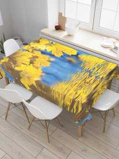 Скатерть прямоугольная JoyArty "Золотой клен над водой" из сатена, 180x145 см