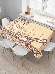 Скатерть прямоугольная JoyArty "Эйфелева башня в бежевых тонах" из оксфорда, 180x145 см