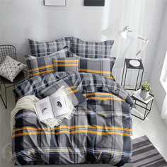 Постельное белье на резинке Mercury Home Кобальт Семейное Поплин 2 наволочки 70x70