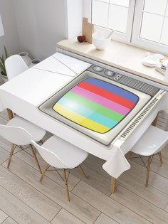 Скатерть прямоугольная JoyArty на кухонный стол "Телевизор ретро" из оксфорда, 180x145 см