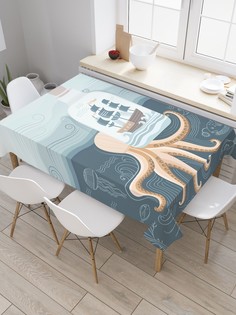 Скатерть прямоугольная JoyArty на кухонный стол "Галера в бутылке" из оксфорда, 180x145 см