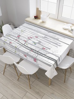 Скатерть прямоугольная JoyArty на кухонный стол "Снегири и синицы" из оксфорда, 180x145 см