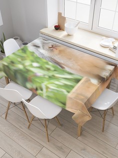 Скатерть прямоугольная JoyArty на кухонный стол "Заяц на веранде" из оксфорда, 180x145 см