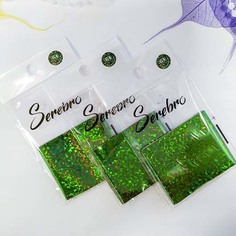 Фольга для дизайна ногтей №64, Serebro, зеленые голографические ромбы