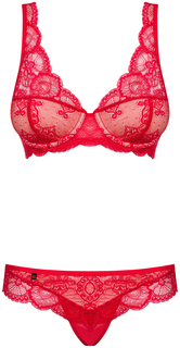 Комплект кружевной с чашечками на косточке красный L/XL Obsessive